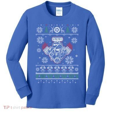 Muscle Car V8 Engine Lovers Ugly Christmas Ugly Design Cool Gift Kids Long Sleeve Shirt