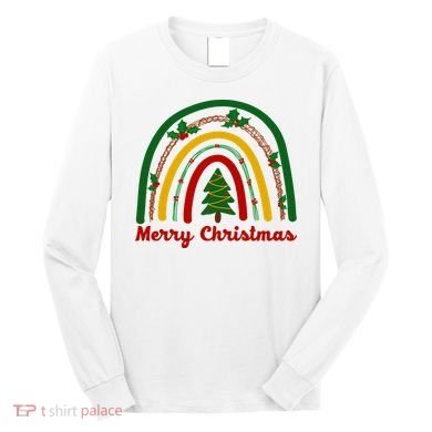 Merry Christmas Vintage Rainbow Festive Long Sleeve Shirt