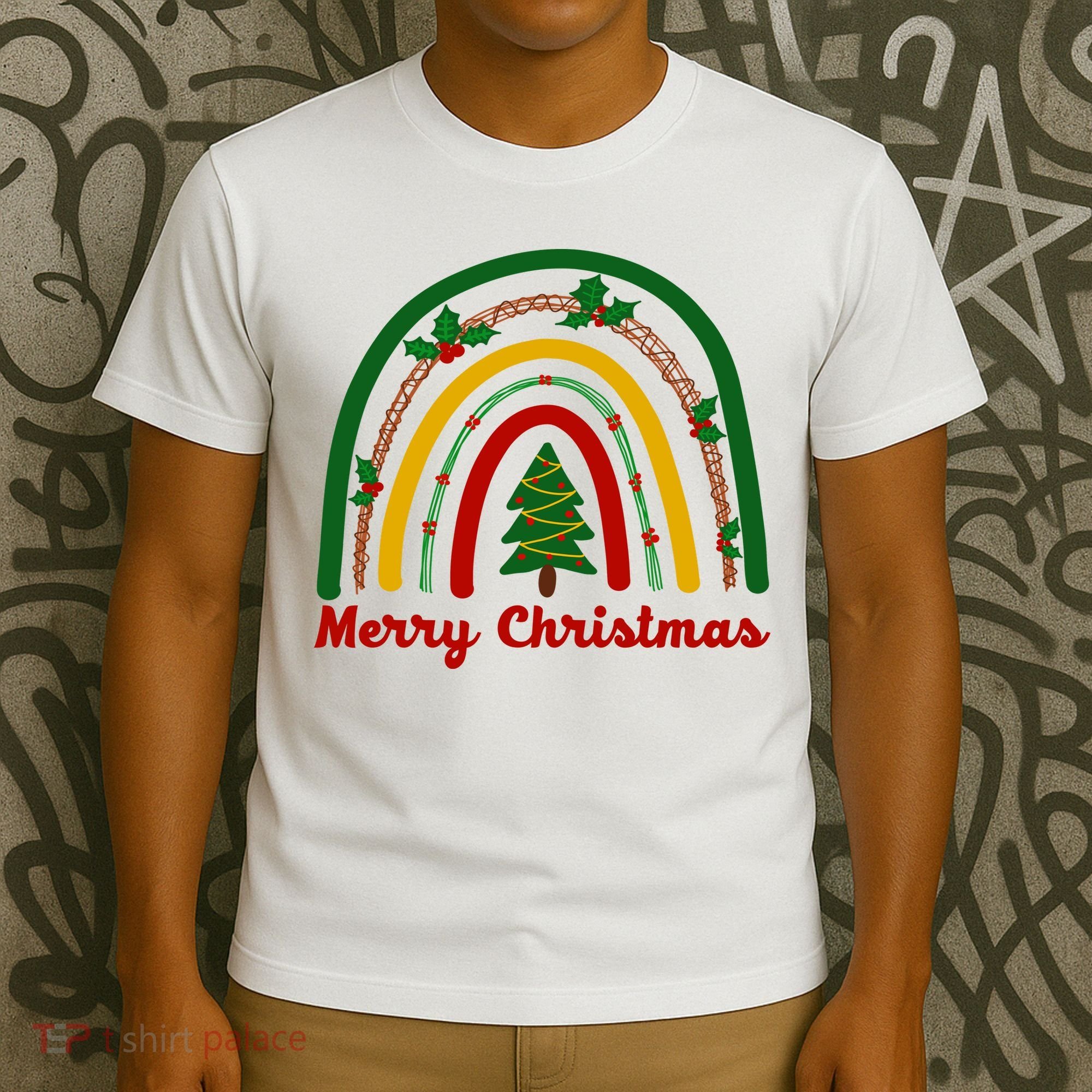 Merry Christmas Vintage Rainbow Festive T-Shirt