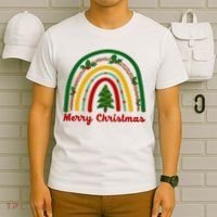 Merry Christmas Vintage Rainbow Festive T-Shirt thumb 6