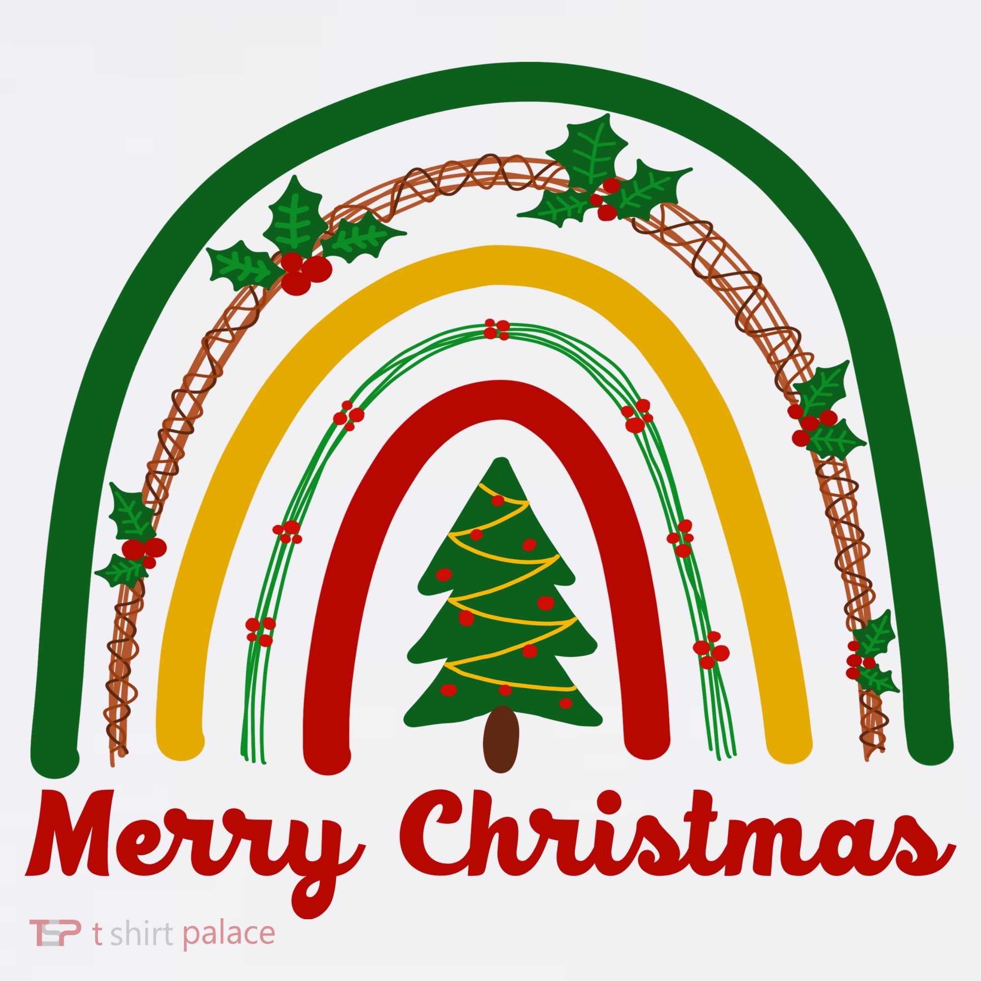 Merry Christmas Vintage Rainbow Festive T-Shirt