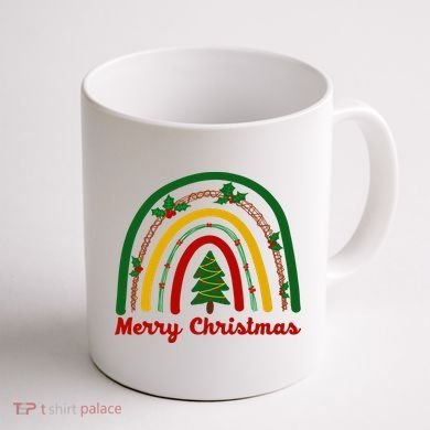 Merry Christmas Vintage Rainbow Festive Coffee Mug back