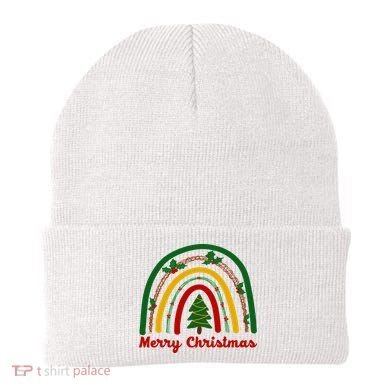 Merry Christmas Vintage Rainbow Festive Beanie