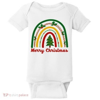 Merry Christmas Vintage Rainbow Festive Baby Bodysuit