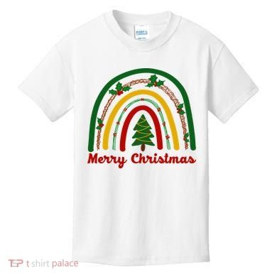 Merry Christmas Vintage Rainbow Festive Kids T-Shirt