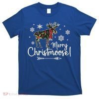 Merry Christmoose Vintage Christmas Moose Holly Snowflakes Gift T-Shirt thumb 0