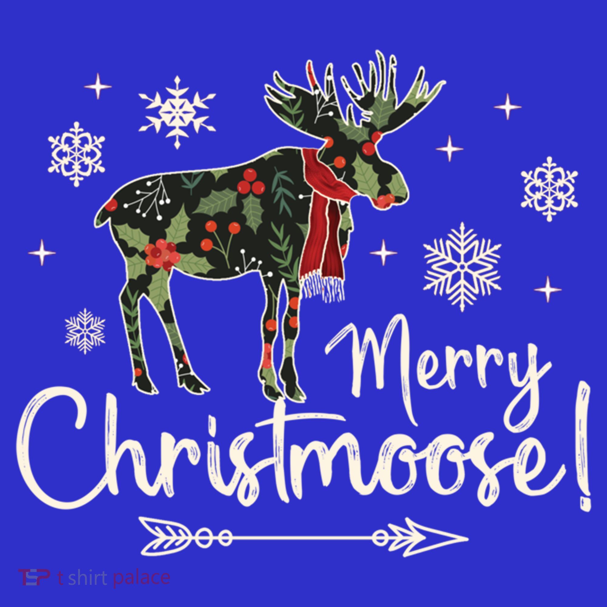 Merry Christmoose Vintage Christmas Moose Holly Snowflakes Gift T-Shirt