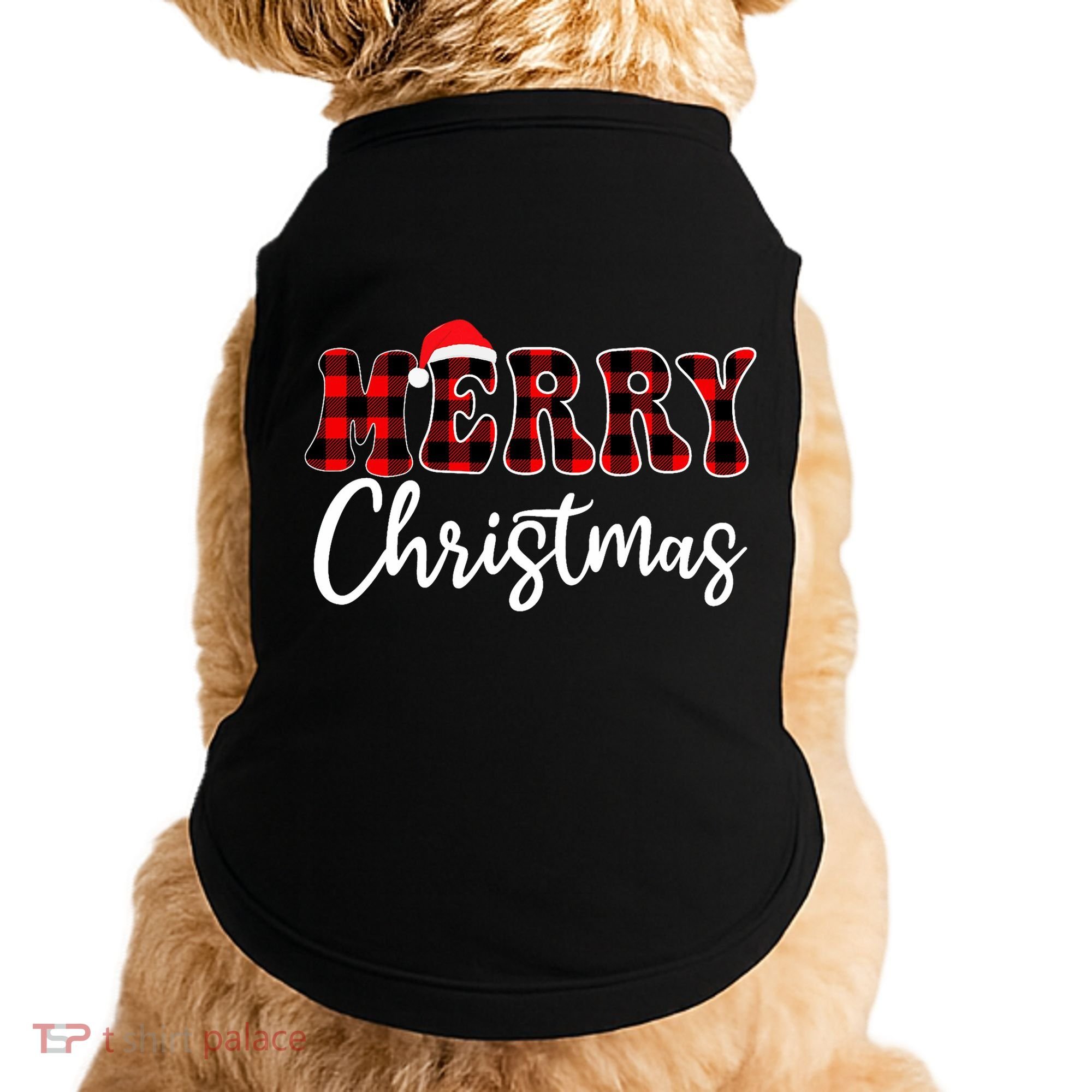 Merry Christmas With Black And Red Plaid Family Doggie Tank