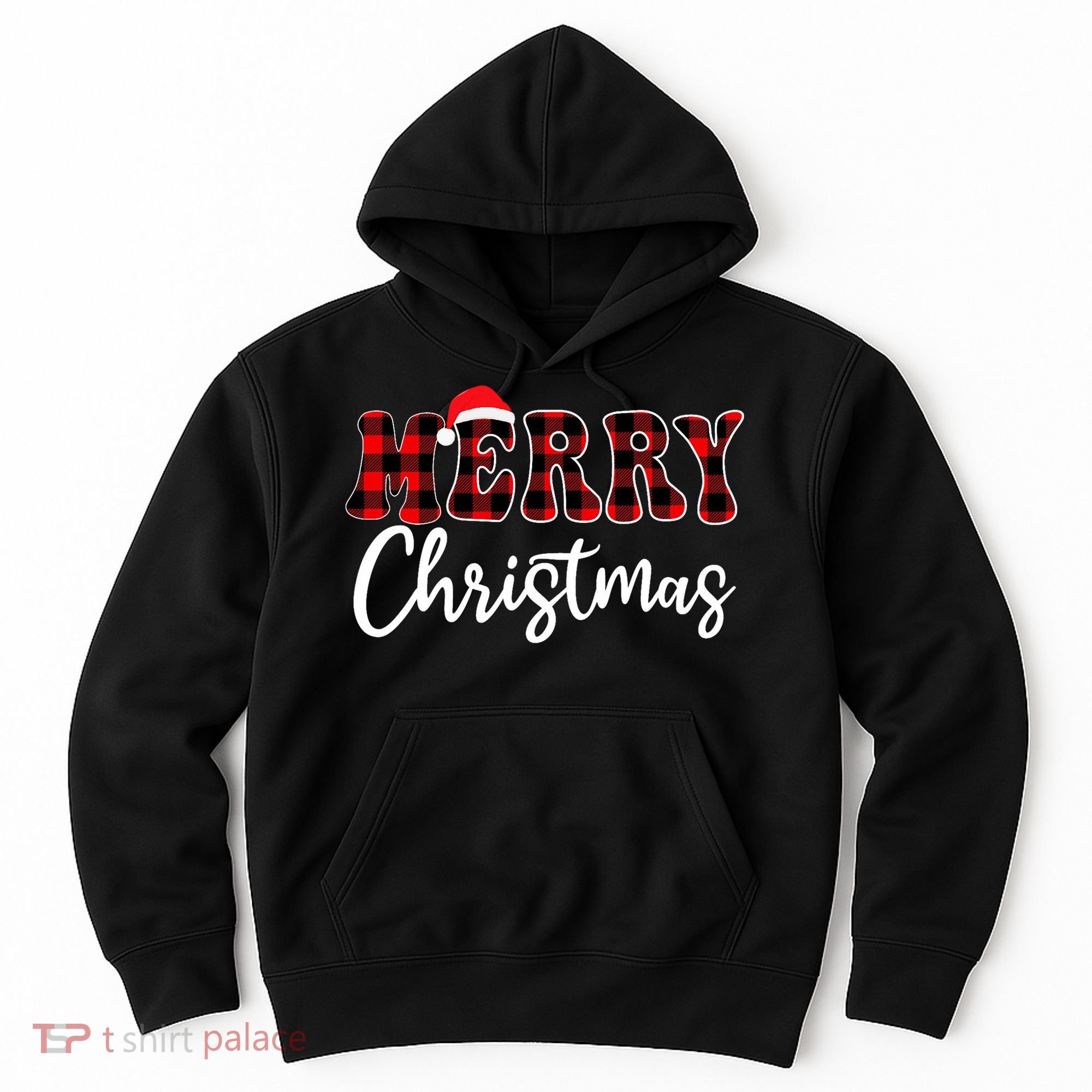 Merry Christmas With Black And Red Plaid Family Hoodie