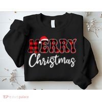 Merry Christmas With Black And Red Plaid Family Sweatshirt thumb 2