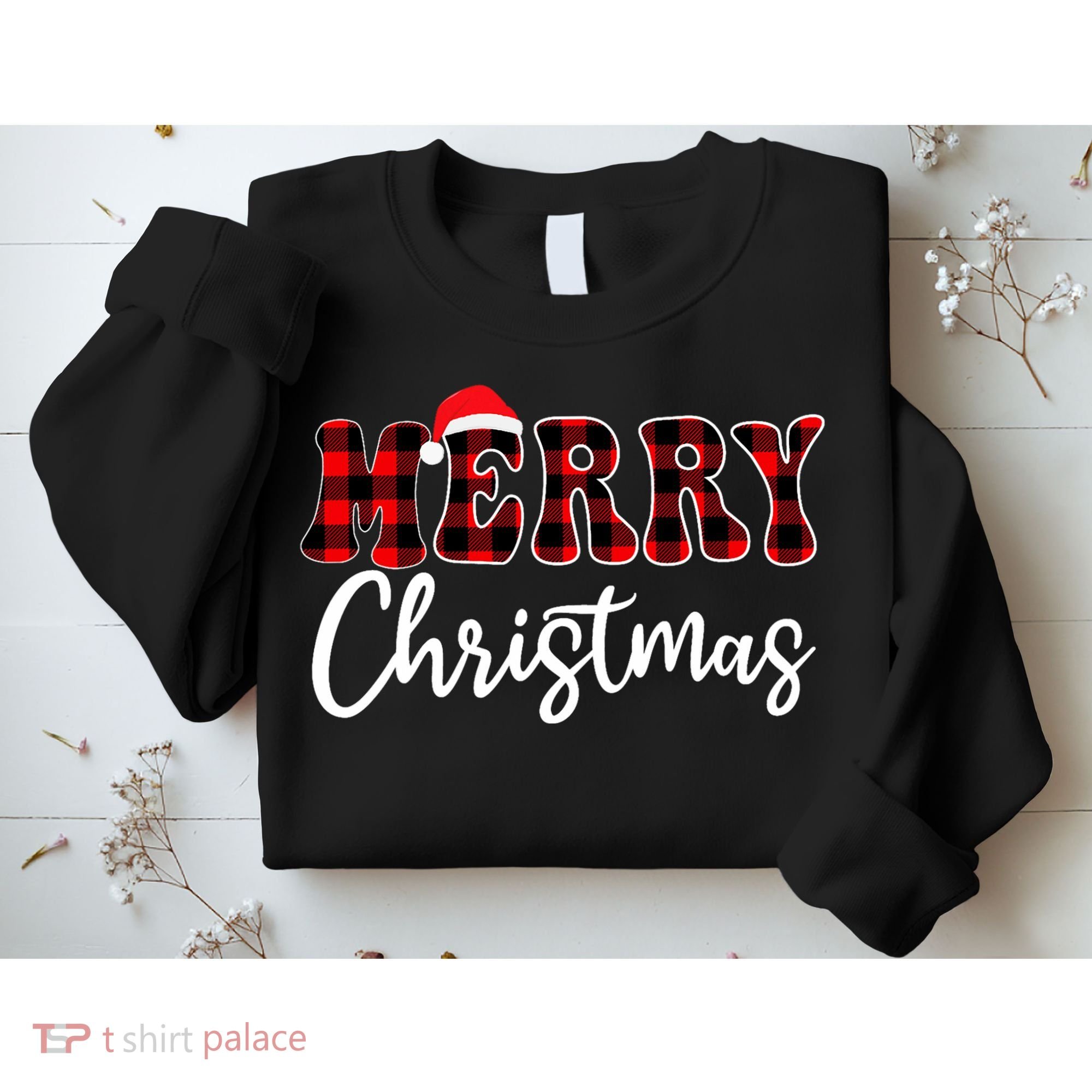 Merry Christmas With Black And Red Plaid Family Sweatshirt