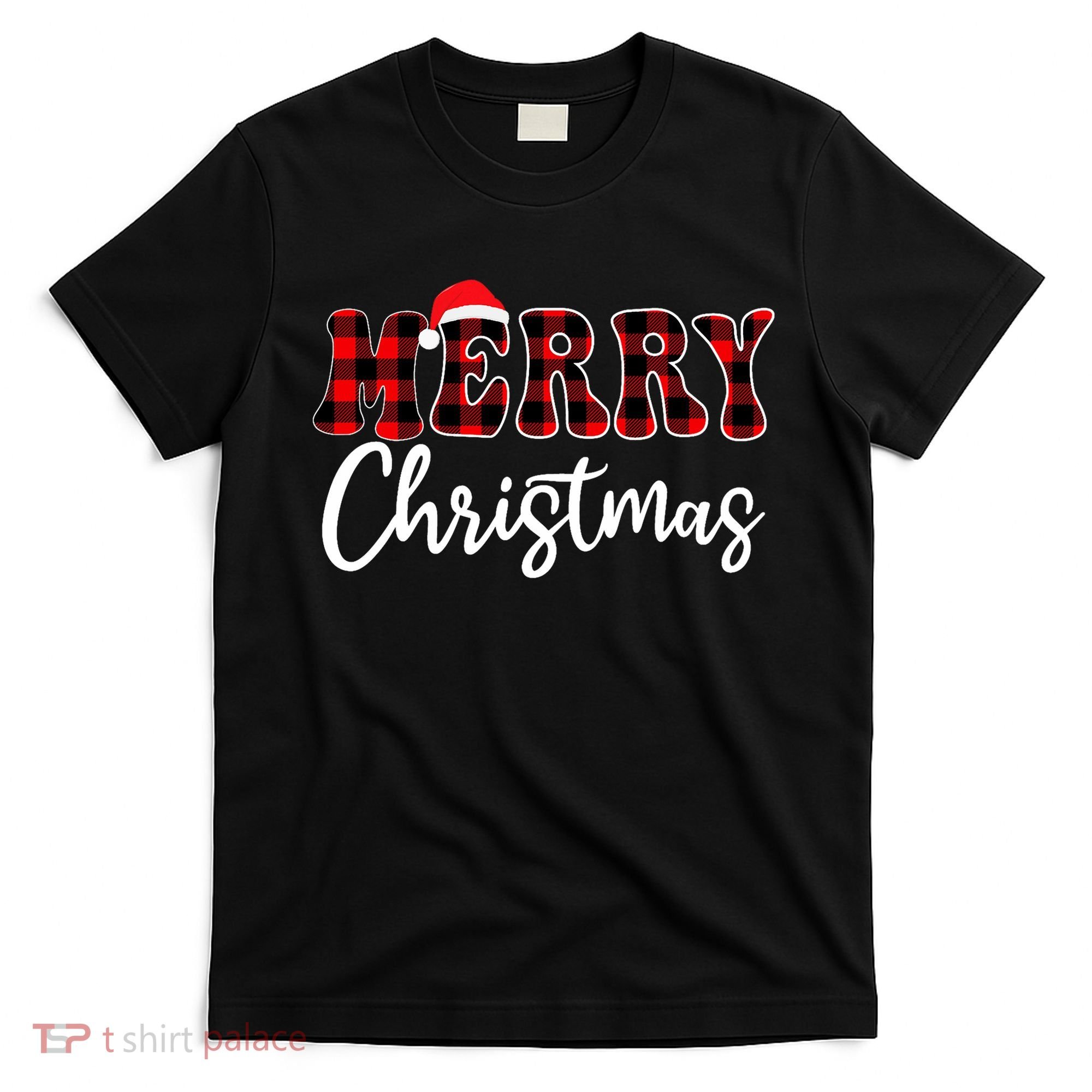 Merry Christmas With Black And Red Plaid Family T-Shirt