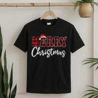 Merry Christmas With Black And Red Plaid Family T-Shirt thumb 2