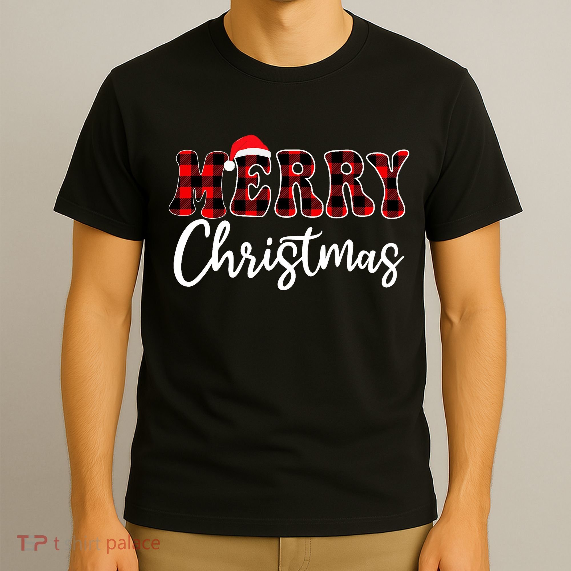 Merry Christmas With Black And Red Plaid Family T-Shirt