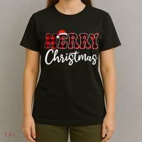 Merry Christmas With Black And Red Plaid Family T-Shirt thumb 4