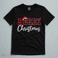 Merry Christmas With Black And Red Plaid Family T-Shirt thumb 5