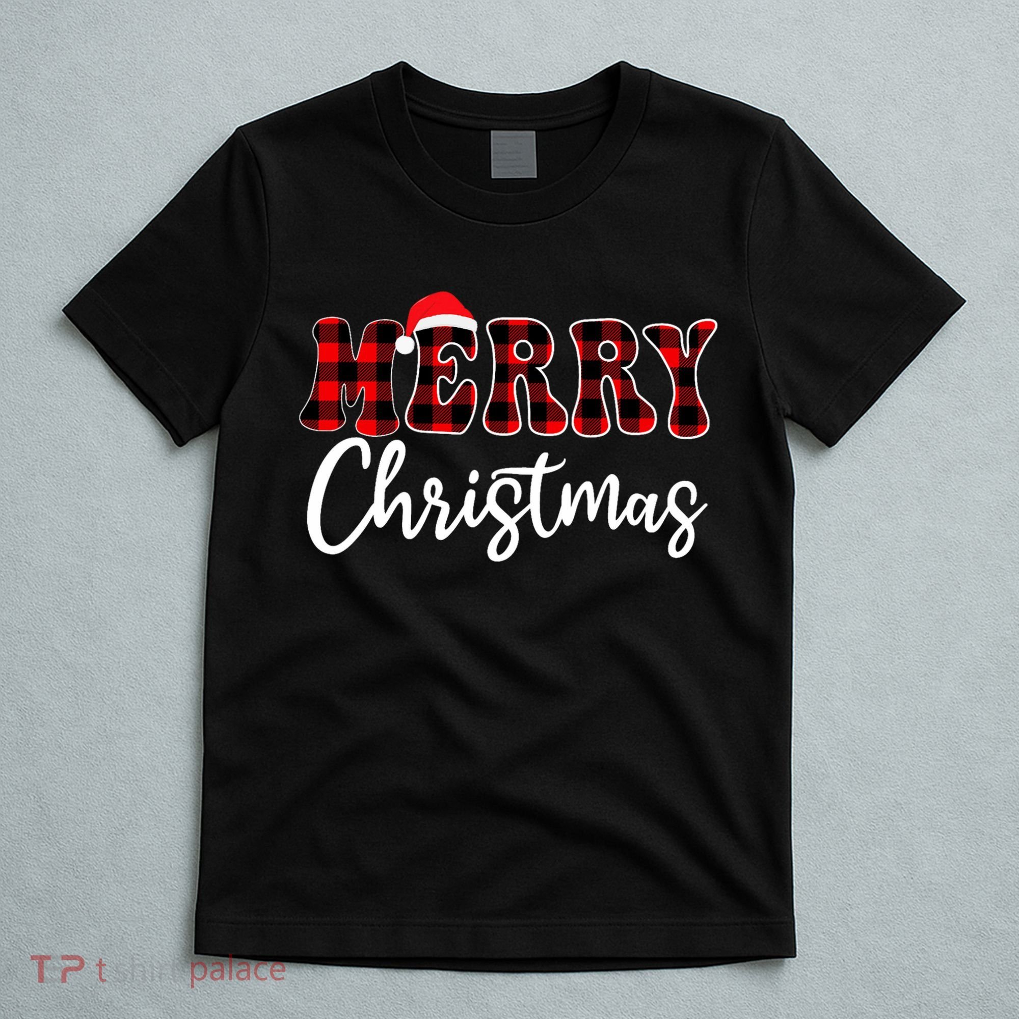 Merry Christmas With Black And Red Plaid Family T-Shirt