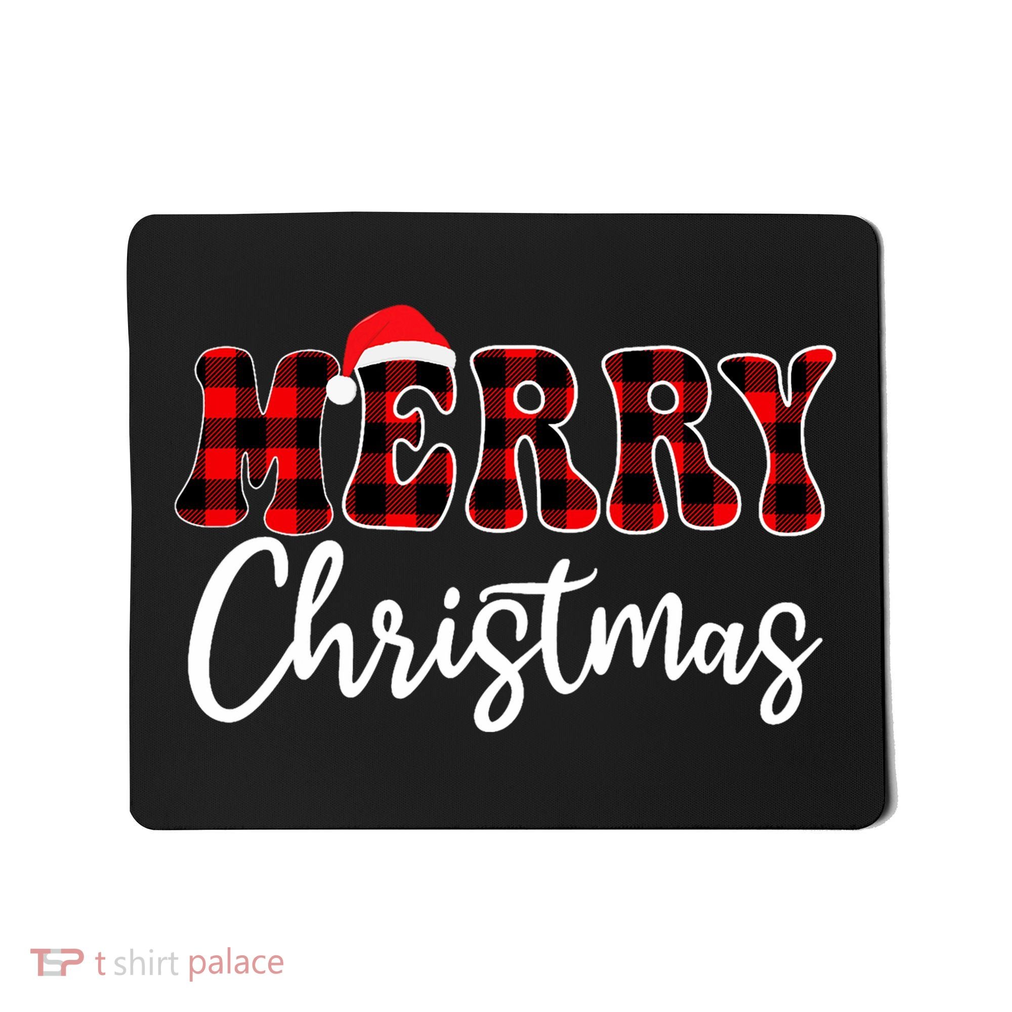 Merry Christmas With Black And Red Plaid Family Mousepad