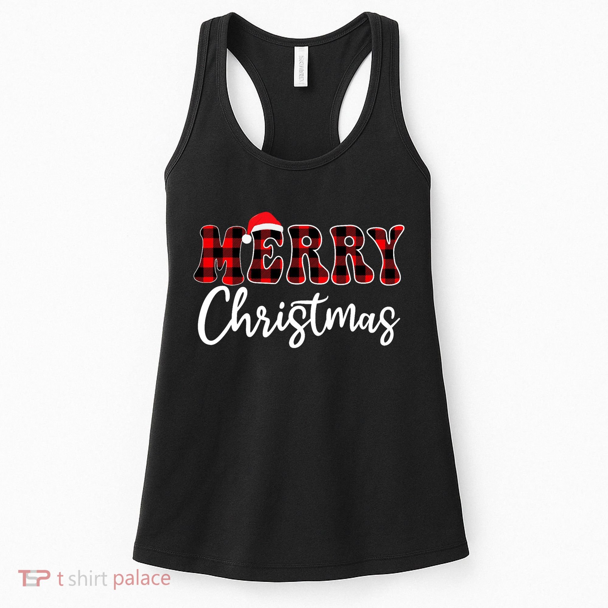 Merry Christmas With Black And Red Plaid Family Women's Tank Top