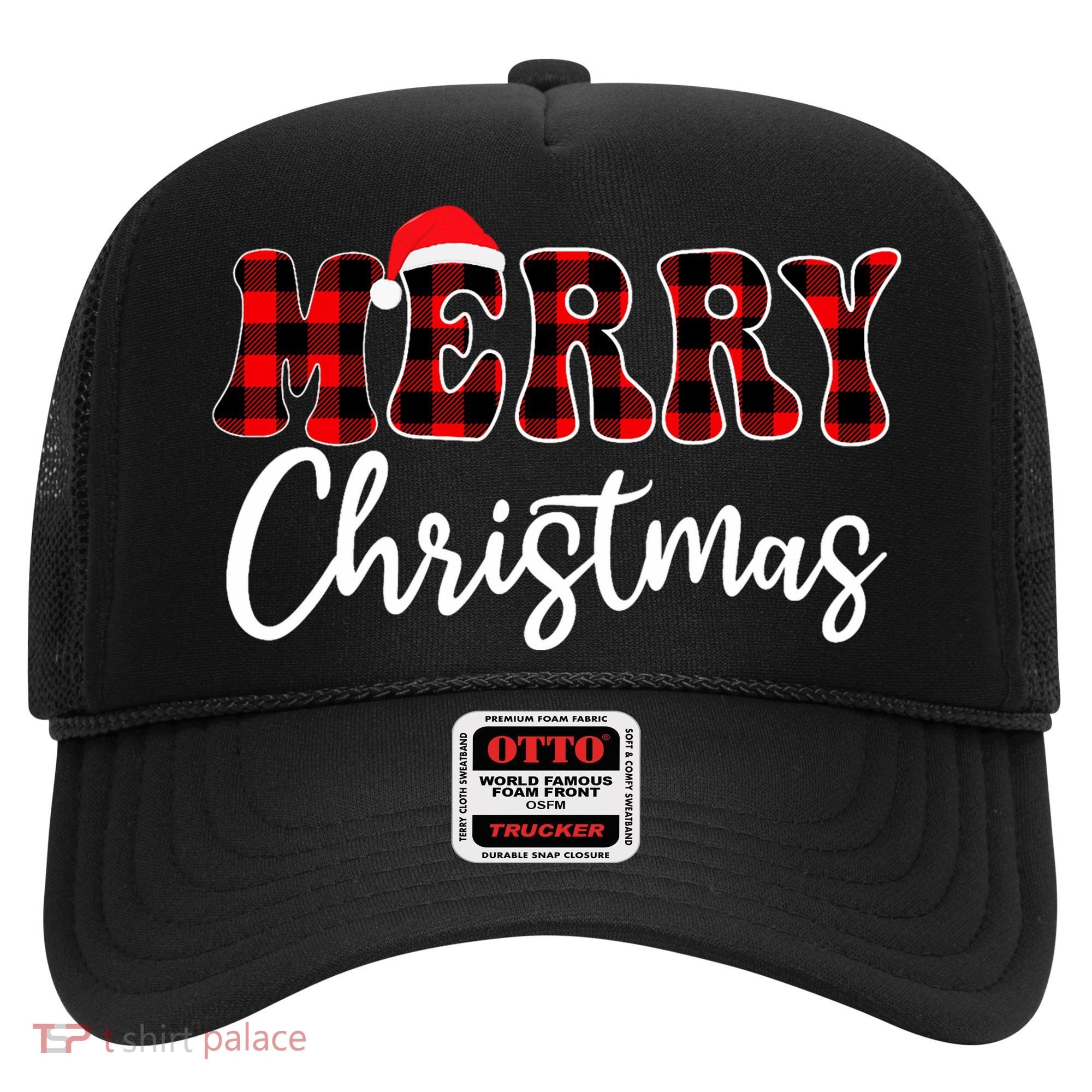 Merry Christmas With Black And Red Plaid Family Hat