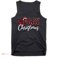 Merry Christmas With Black And Red Plaid Family Tank Top thumb 0