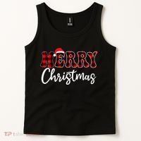 Merry Christmas With Black And Red Plaid Family Tank Top thumb 2