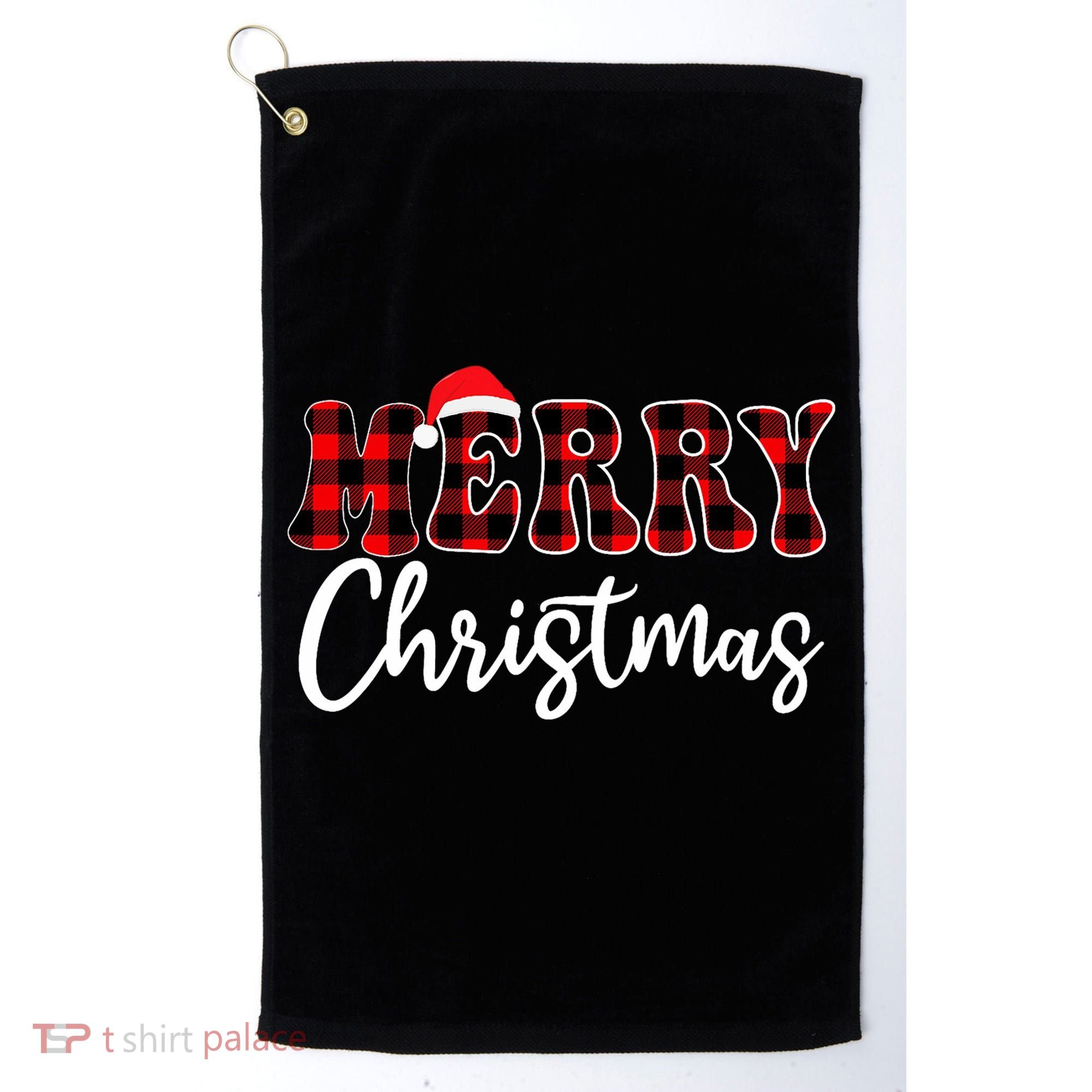 Merry Christmas With Black And Red Plaid Family Golf Towel