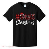 Merry Christmas With Black And Red Plaid Family Kids T-Shirt thumb 0