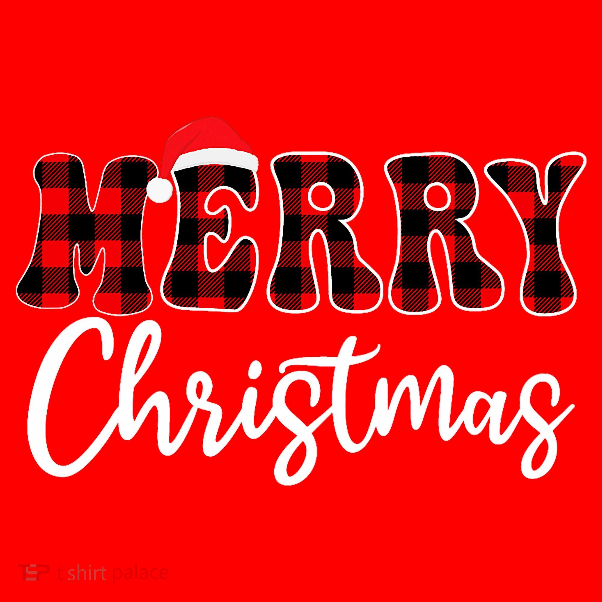 Merry Christmas With Black And Red Plaid Family Santa Hat