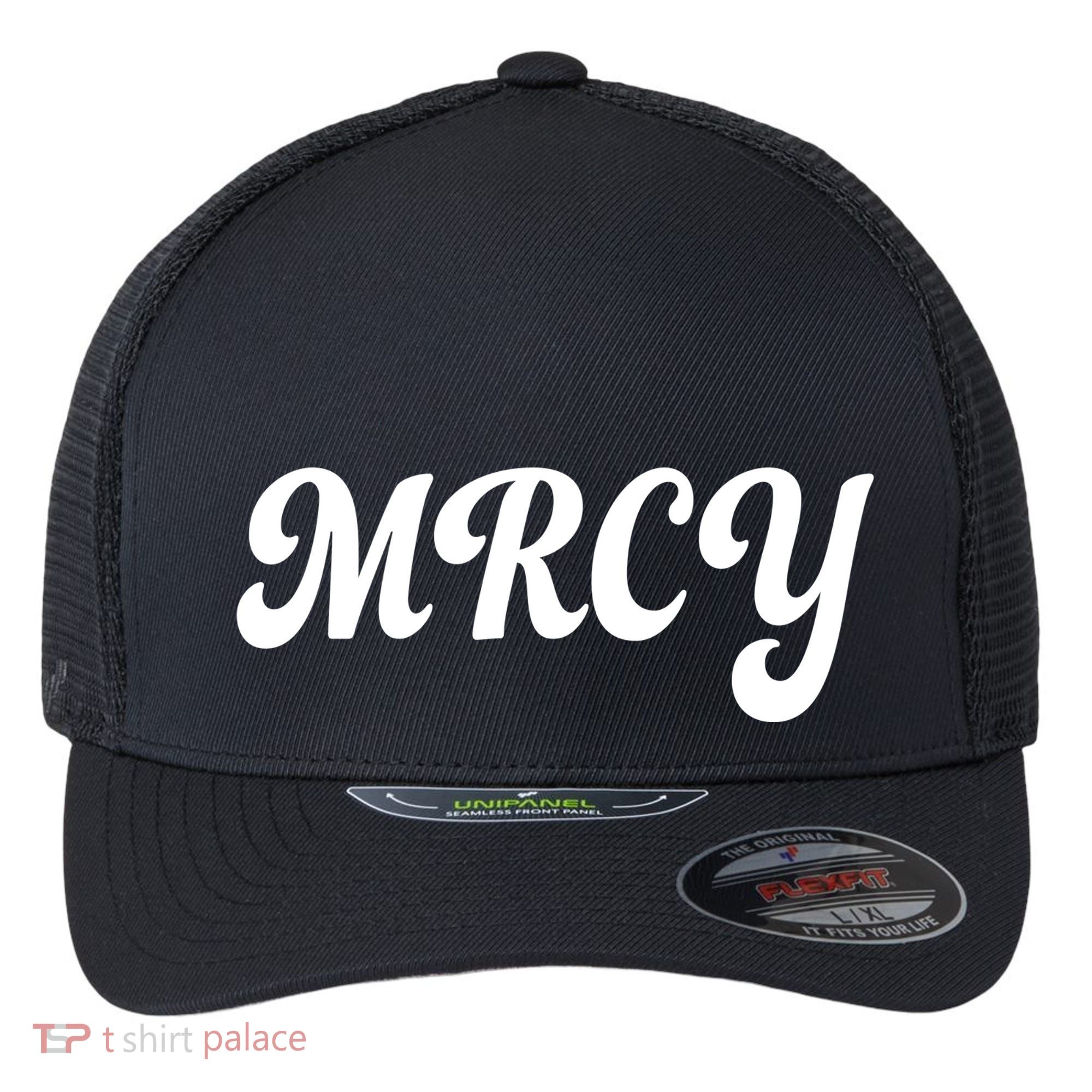 MRCY Christian Worship Shortened Word Flexfit Unipanel Trucker Cap