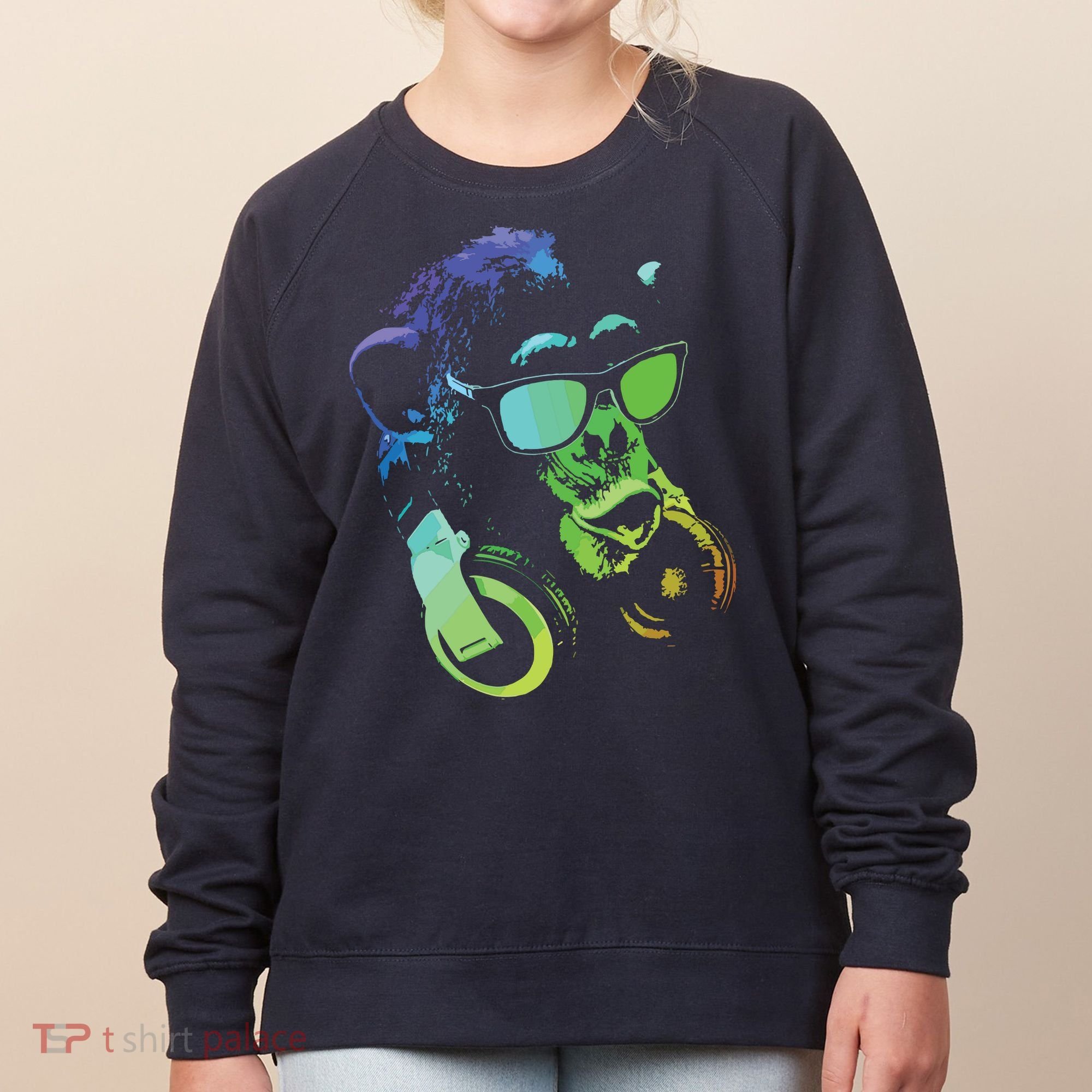 Monkey Chimp With Sunglasses And Headphones Women's Sweatshirt