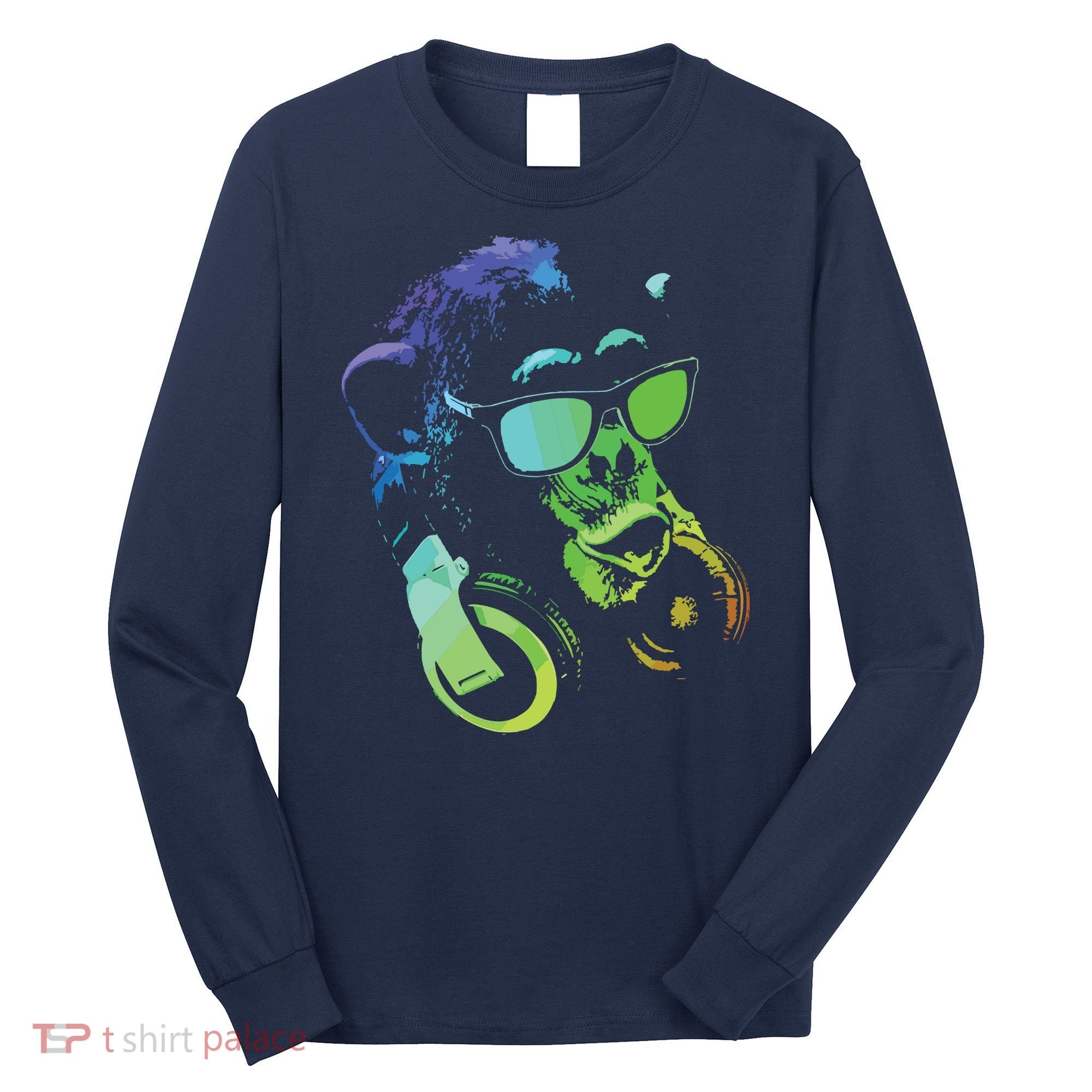 Monkey Chimp With Sunglasses And Headphones Long Sleeve Shirt