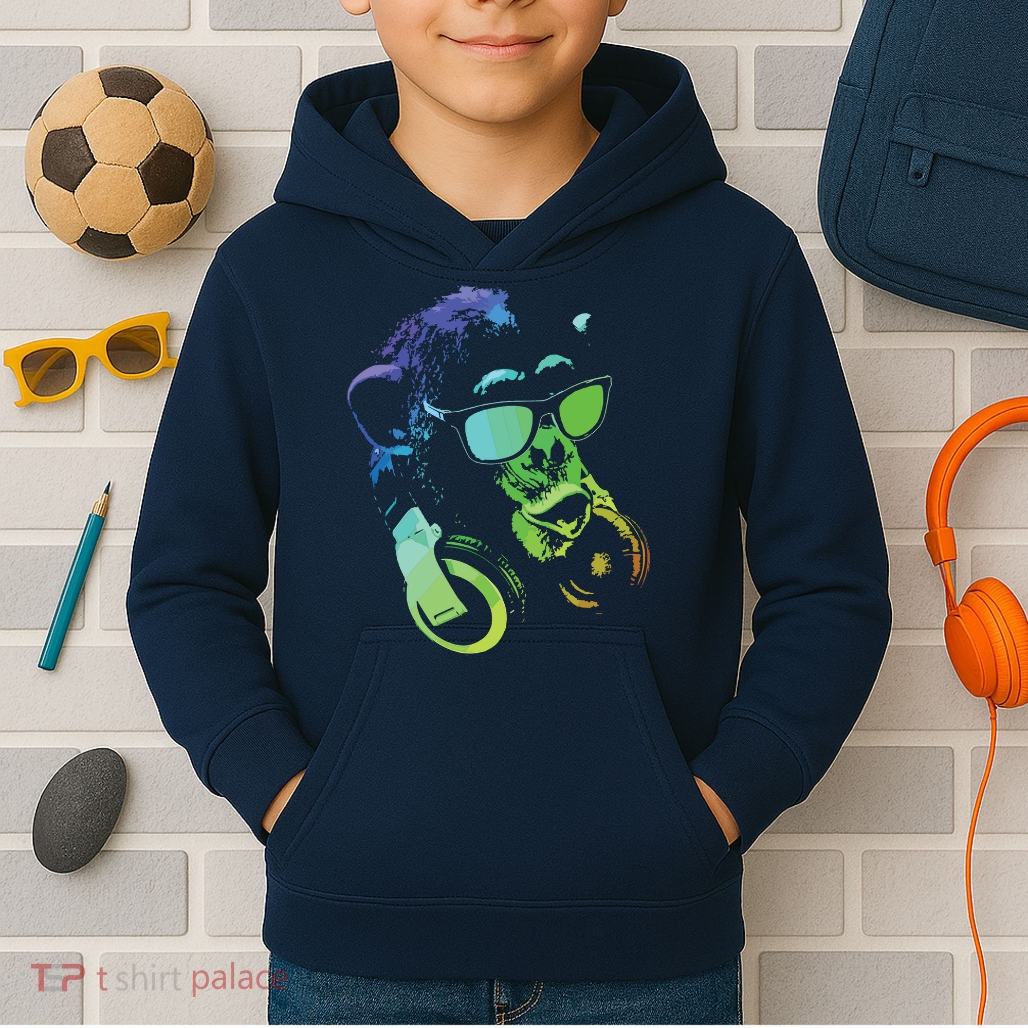 Monkey Chimp With Sunglasses And Headphones Kids Hoodie