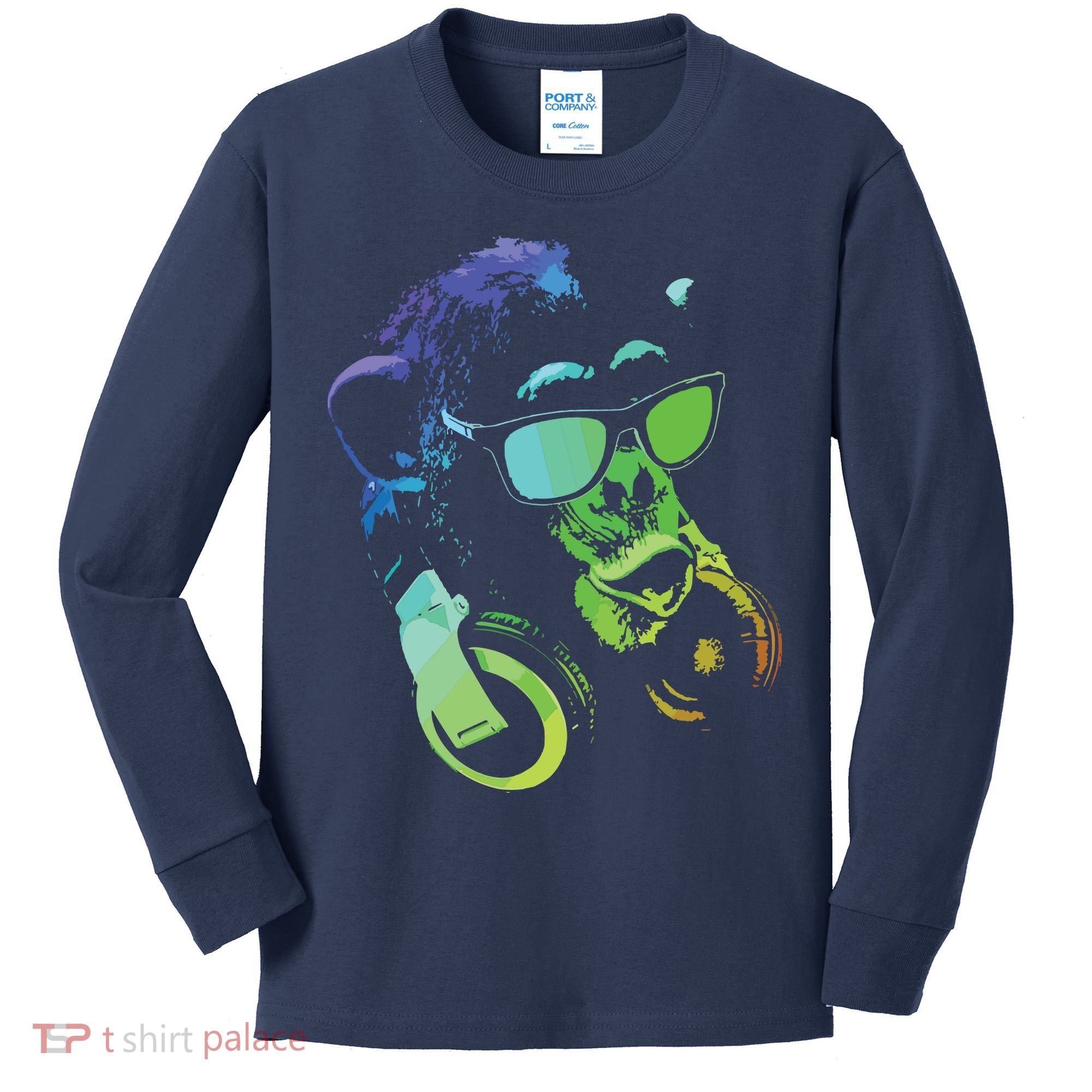 Monkey Chimp With Sunglasses And Headphones Kids Long Sleeve Shirt