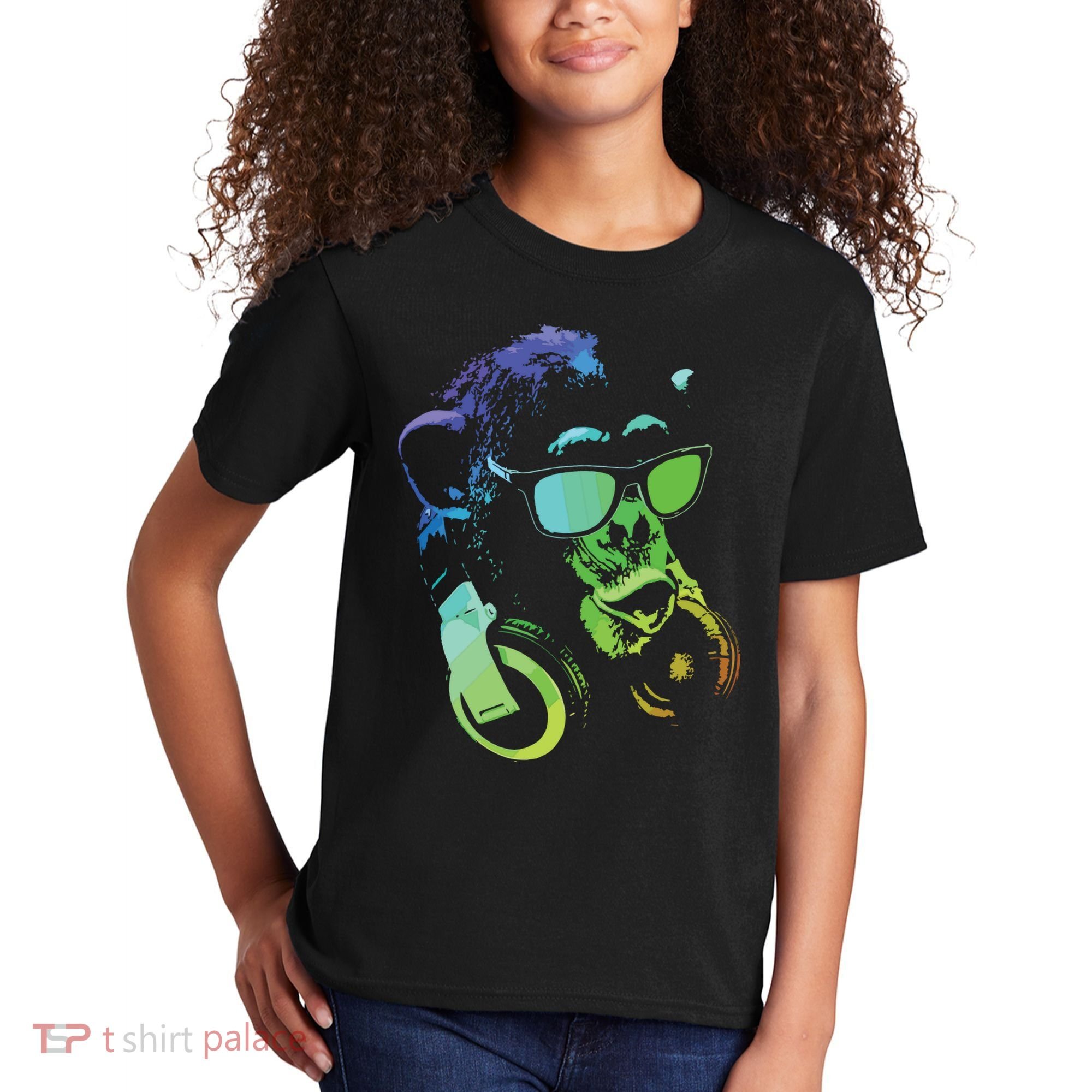 Monkey Chimp With Sunglasses And Headphones Kids T-Shirt