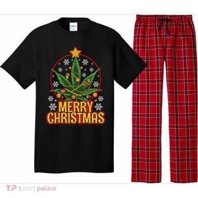 Merry Christmas Weed Marijuana Leaf Christmas Tree Pot Leaf Gift Pajama Set
