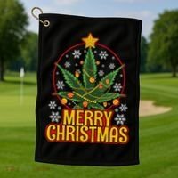 Merry Christmas Weed Marijuana Leaf Christmas Tree Pot Leaf Gift Golf Towel thumb 1