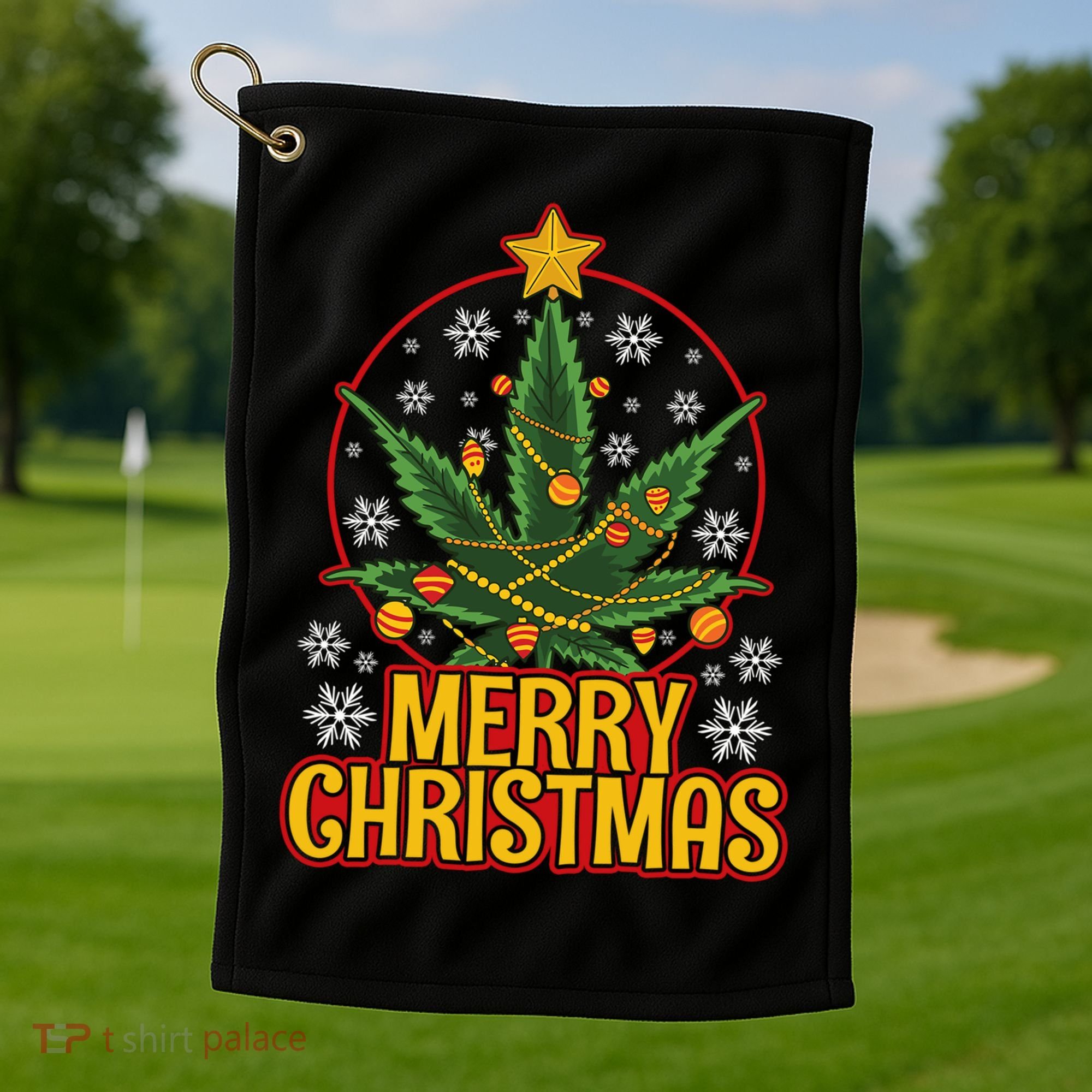 Merry Christmas Weed Marijuana Leaf Christmas Tree Pot Leaf Gift Golf Towel