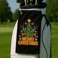 Merry Christmas Weed Marijuana Leaf Christmas Tree Pot Leaf Gift Golf Towel thumb 2