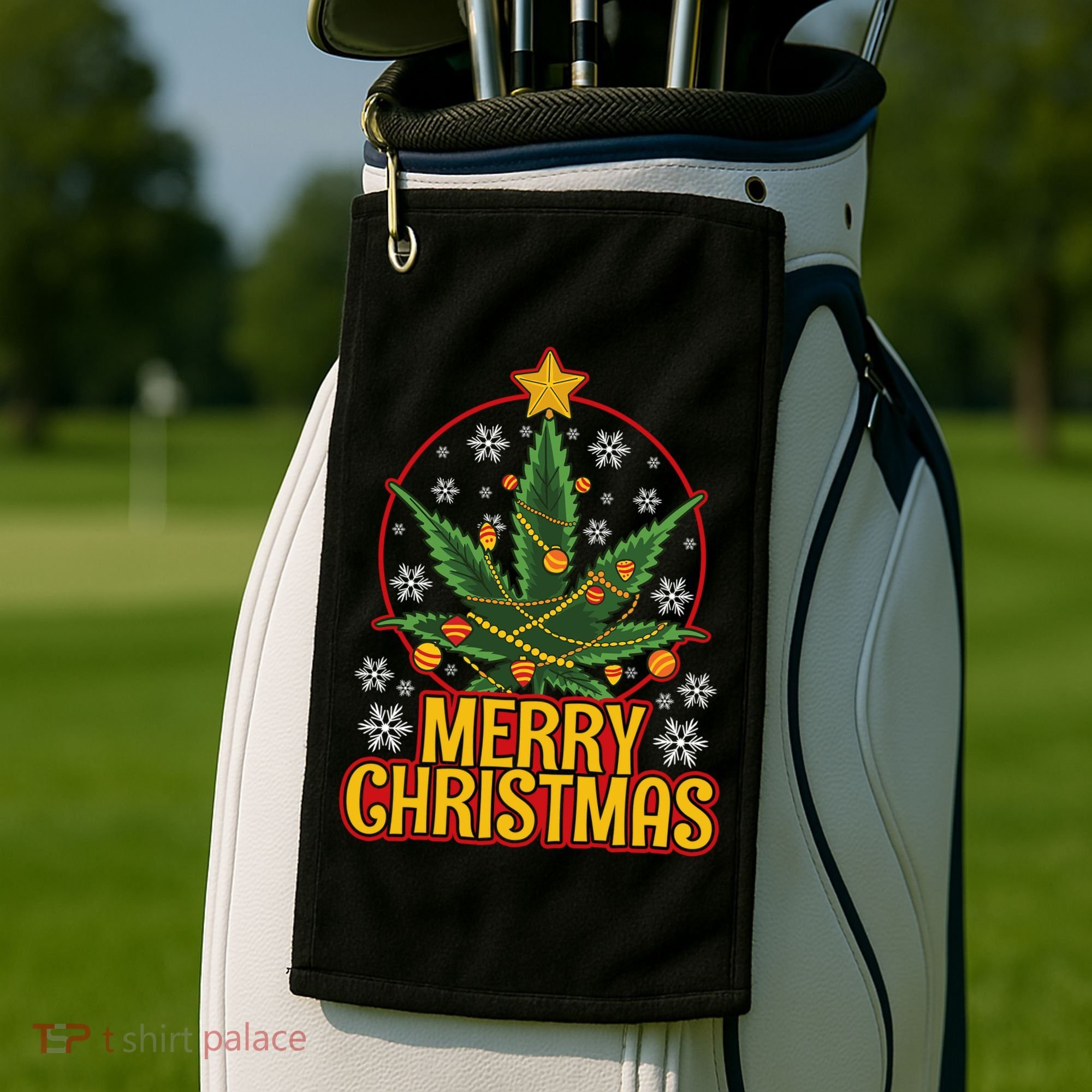 Merry Christmas Weed Marijuana Leaf Christmas Tree Pot Leaf Gift Golf Towel