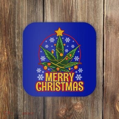 Merry Christmas Weed Marijuana Leaf Christmas Tree Pot Leaf Gift Coaster