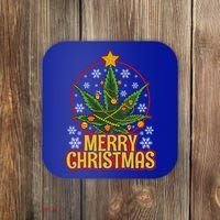 Merry Christmas Weed Marijuana Leaf Christmas Tree Pot Leaf Gift Coaster thumb 0