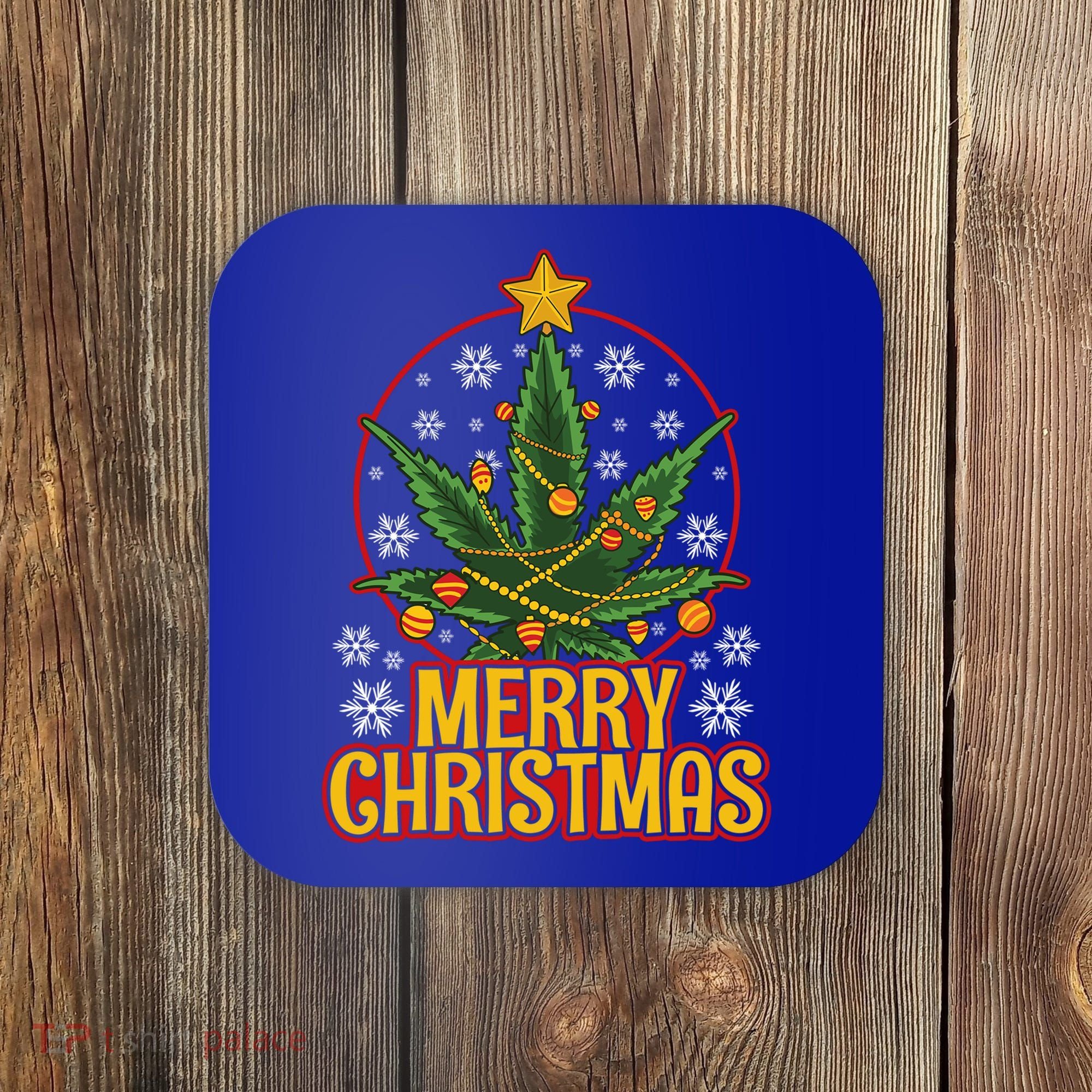 Merry Christmas Weed Marijuana Leaf Christmas Tree Pot Leaf Gift Coaster