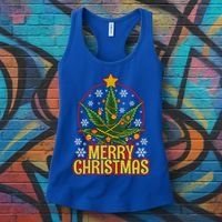 Merry Christmas Weed Marijuana Leaf Christmas Tree Pot Leaf Gift Women's Tank Top thumb 3