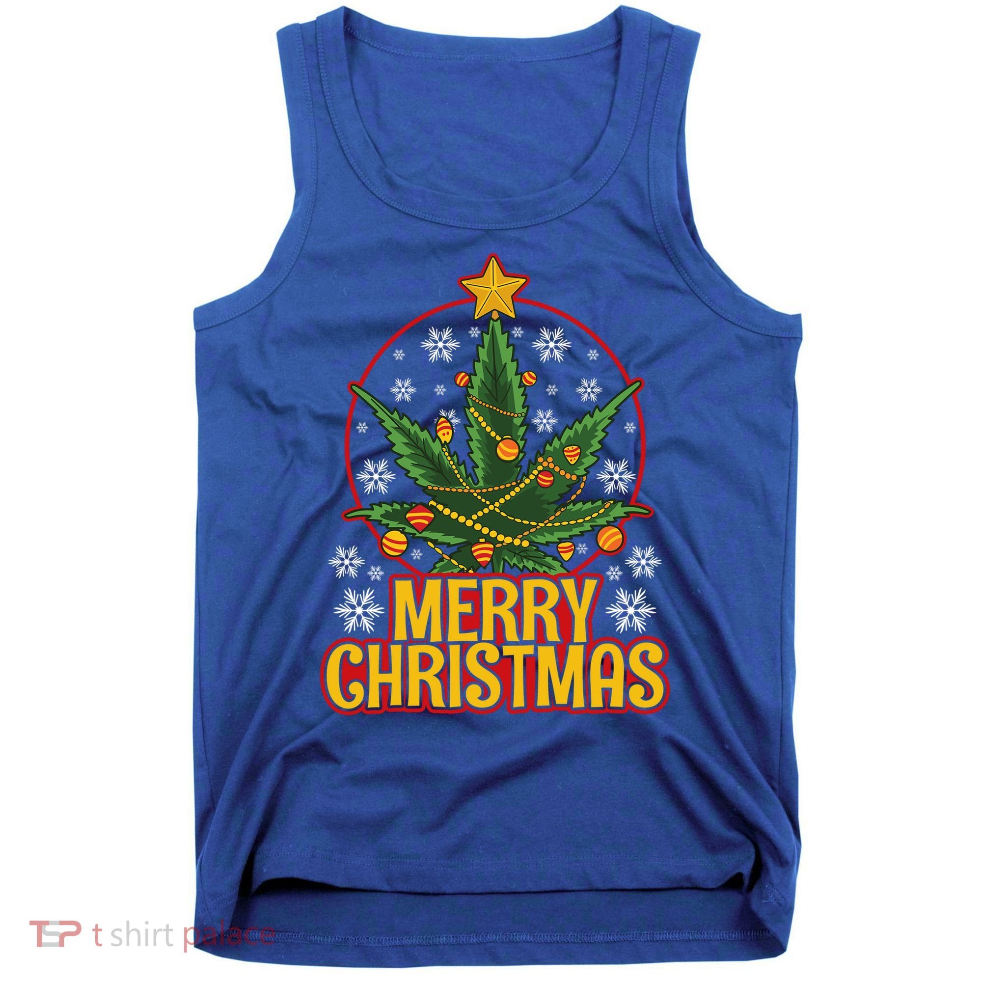 Merry Christmas Weed Marijuana Leaf Christmas Tree Pot Leaf Gift Tank Top