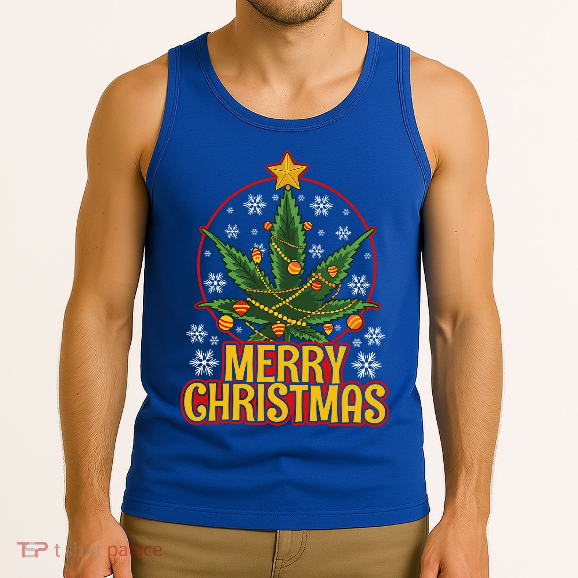 Merry Christmas Weed Marijuana Leaf Christmas Tree Pot Leaf Gift Tank Top