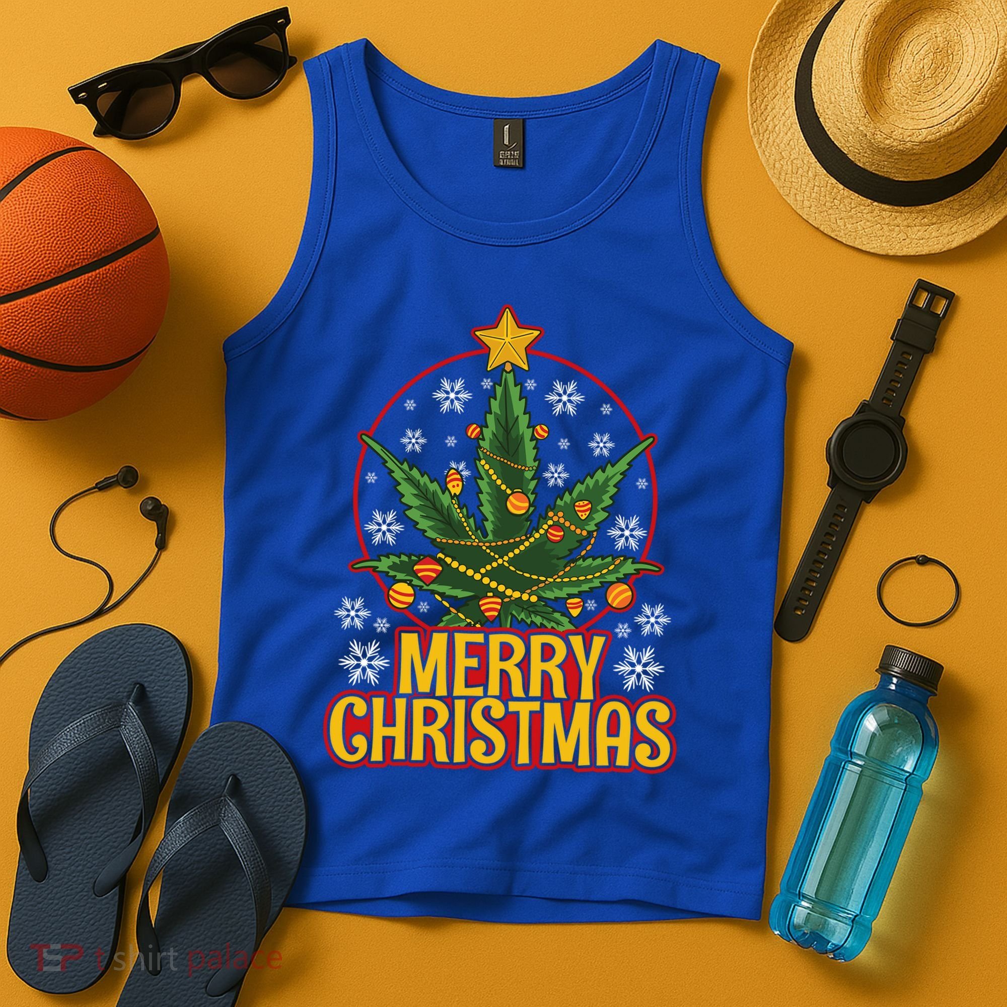 Merry Christmas Weed Marijuana Leaf Christmas Tree Pot Leaf Gift Tank Top