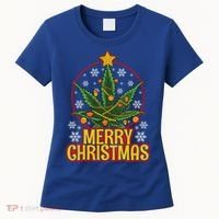 Merry Christmas Weed Marijuana Leaf Christmas Tree Pot Leaf Gift Women's T-Shirt thumb 0