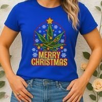 Merry Christmas Weed Marijuana Leaf Christmas Tree Pot Leaf Gift Women's T-Shirt thumb 2