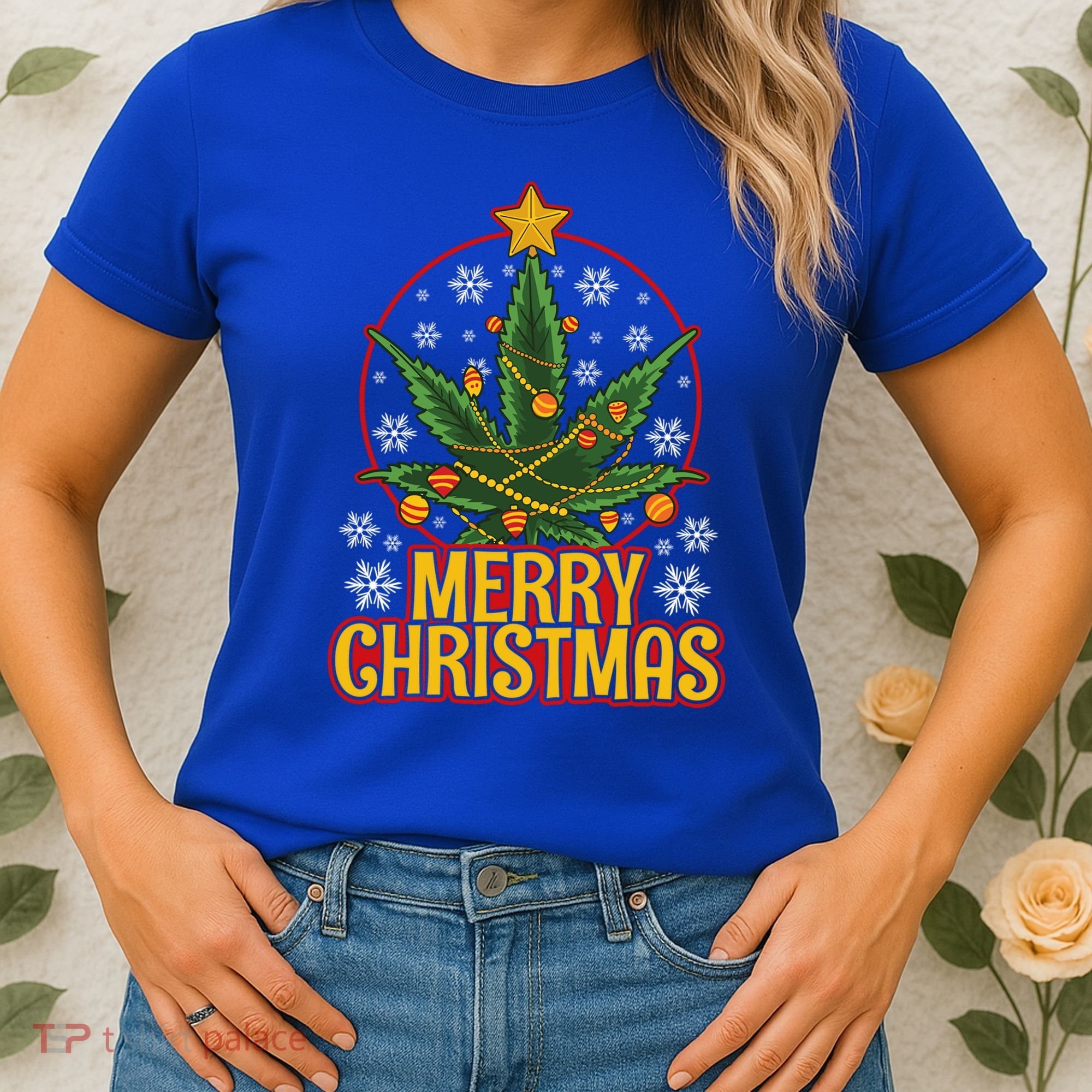 Merry Christmas Weed Marijuana Leaf Christmas Tree Pot Leaf Gift Women's T-Shirt